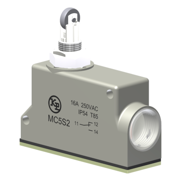 Microrutor Básico Protegido 16A, 1Na+1Nf, Fixação Lateral Ø 5,0, Botão Com Rolete Transversal, Terminal Parafuso Com Arr MC5S2 Kap