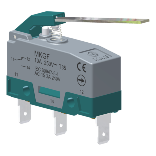Microrutor Básico Ruptura Positiva Contato Na+Nf Atuador Alavanca Longa Rígida Plana Terminal Faston MKGF Kap