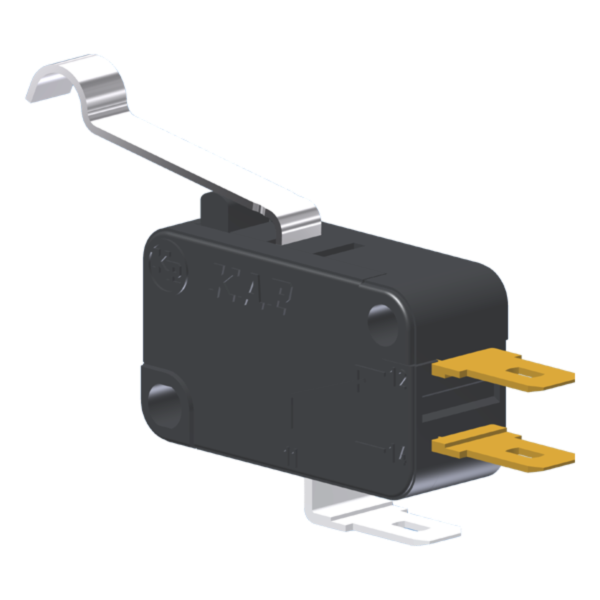 Microrutor Miniatura 10A, 1Na+1Nf, Alavanca Curta Com Rolete Simulado, Terminal Faston 4,8X0,5Mm MV5D2CA1 Kap