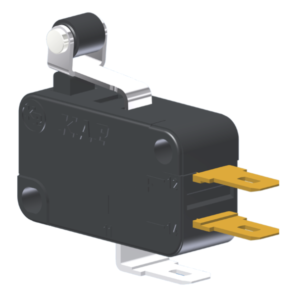 Microrutor Miniatura 10A, 1Na+1Nf, Alavanca Curta Com Rolete, Terminal Faston 4,8X0,5Mm MV5J1CA1 Kap