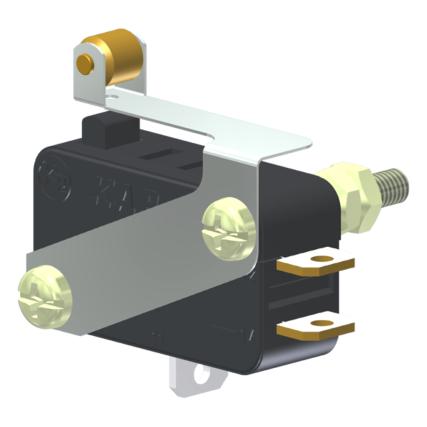 Microrutor Miniatura 10A, 1Na+1Nf, Alavanca Flexível Com Rolete, Terminal Solda MV5RIC1 Kap