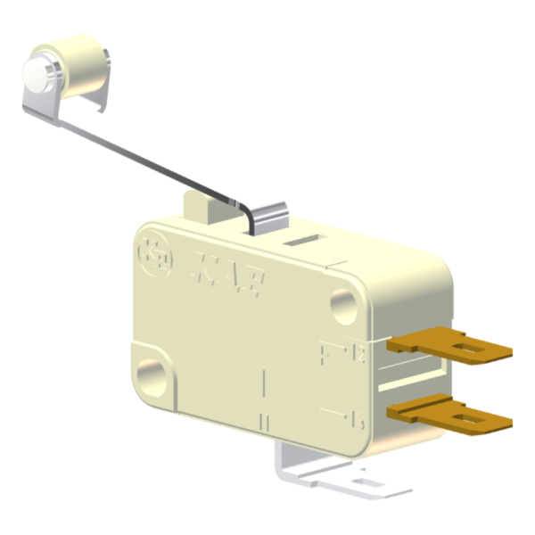 Microrutor Miniatura 15A, 1Na+1Nf, Alavanca Com Rolete, Terminal Faston 4,8X0,5Mm MV71J4CA1 Kap