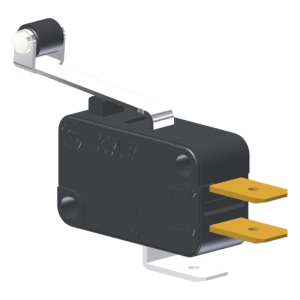 Microrutor Miniatura 15A, 1Na+1Nf, Alavanca Com Rolete, Terminal Faston 6,3X0,8Mm MV7J3FA1 Kap