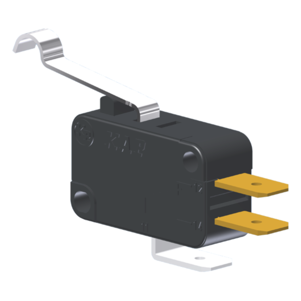 Microrutor Miniatura 15A, 1Na+1Nf, Alavanca Curta Com Rolete Simulado, Terminal Faston 6,3X0,8Mm MV7D2FA1 Kap