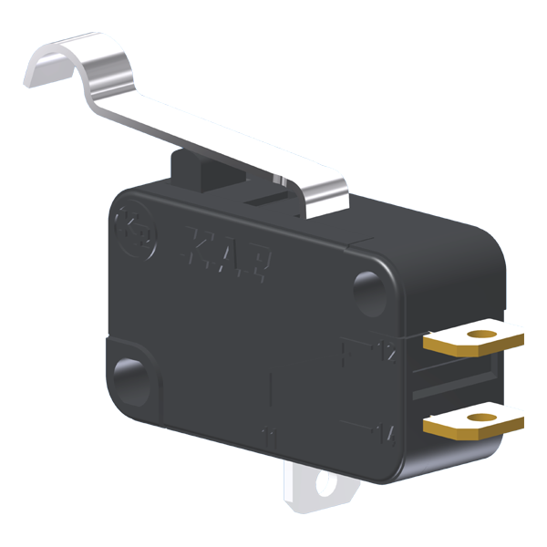 Microrutor Miniatura 15A, 1Na+1Nf, Alavanca Curta Com Rolete Simulado, Terminal Solda MV7D1IC1 Kap