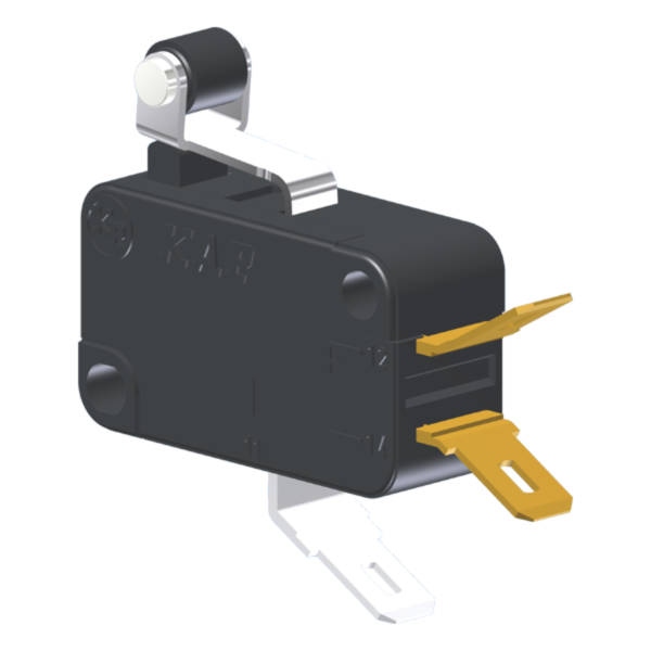 Microrutor Miniatura 15A, 1Na+1Nf, Alavanca Curta Com Rolete, Terminal Faston 4,8X0,5Mm MV7J1CB1 Kap