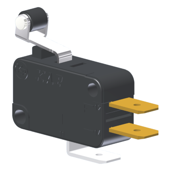 Microrutor Miniatura 15A, 1Na+1Nf, Alavanca Curta Com Rolete, Terminal Faston 6,3X0,8Mm MV7J2FA1 Kap