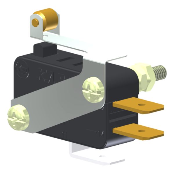 Microrutor Miniatura 15A, 1Na+1Nf, Alavanca Flexível Com Rolete, Terminal Faston 6,3X0,8Mm MV7RFA1 Kap