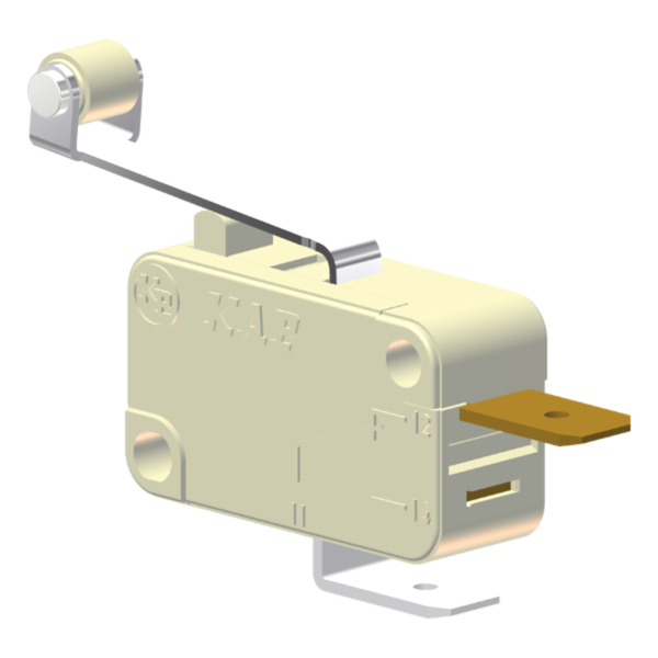 Microrutor Miniatura 15A, 1Nf, Alavanca Com Rolete, Terminal Faston 6,3X0,8Mm MV71J3EA1 Kap