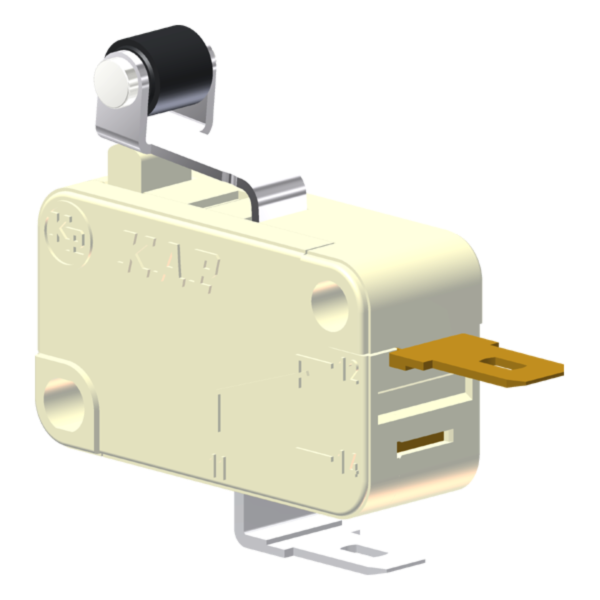 Microrutor Miniatura 15A, 1Nf, Alavanca Curta Com Rolete, Terminal Faston 4,8X0,5Mm MV71J1BA1 Kap