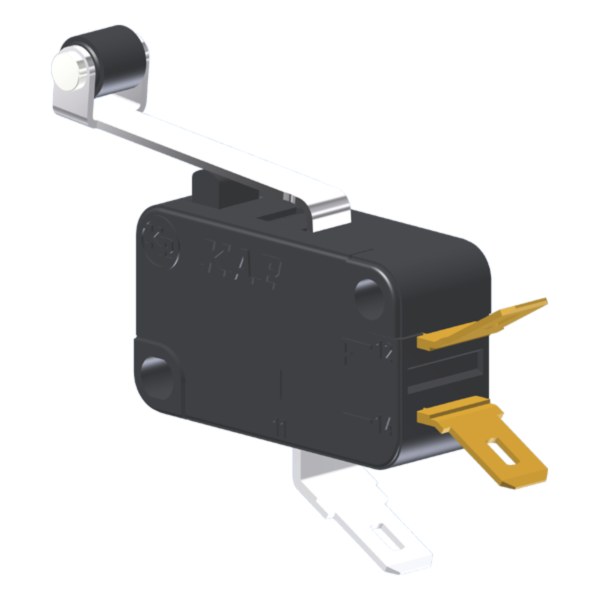 Microrutor Miniatura 5A, 1Na+1Nf, Alavanca Com Rolete, Terminal Faston 4,8X0,5Mm MV3J3CB1 Kap