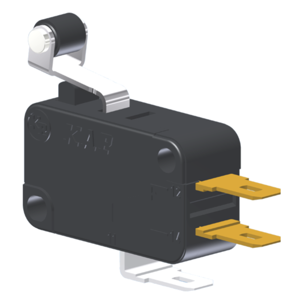 Microrutor Miniatura 5A, 1Na+1Nf, Alavanca Curta Com Rolete, Terminal Faston 4,8X0,5Mm MV3J2CA1 Kap