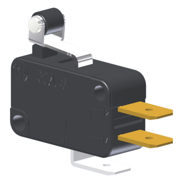 Microrutor Miniatura 5A, 1Na+1Nf, Alavanca Curta Com Rolete, Terminal Faston 6,3X0,8Mm MV3J1FA1 Kap