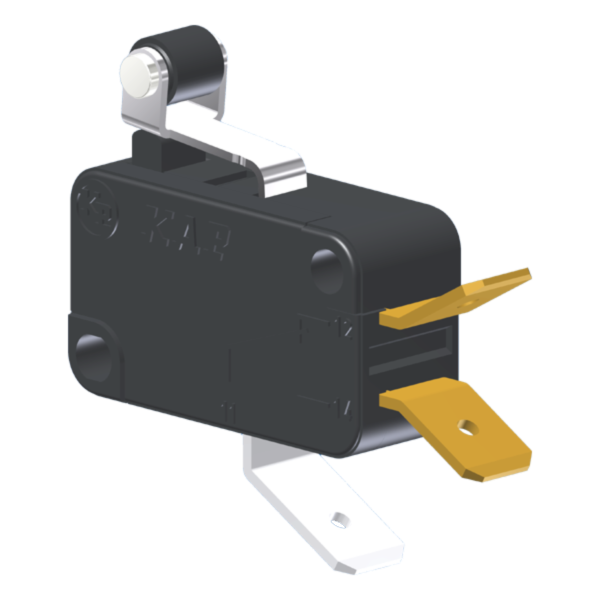 Microrutor Miniatura 5A, 1Na+1Nf, Alavanca Curta Com Rolete, Terminal Faston 6,3X0,8Mm MV3J1FB1 Kap
