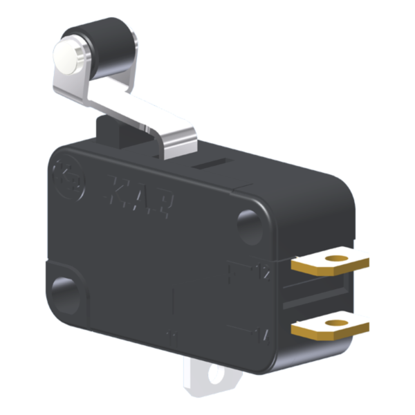 Microrutor Miniatura 5A, 1Na+1Nf, Alavanca Curta Com Rolete, Terminal Solda MV3J2IC1 Kap