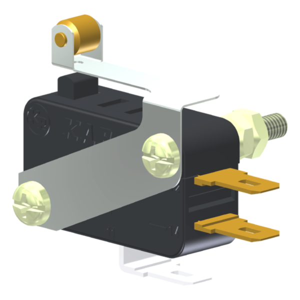 Microrutor Miniatura 5A, 1Na+1Nf, Alavanca Flexível Com Rolete, Terminal Faston 4,8X0,5Mm MV3RCA1 Kap