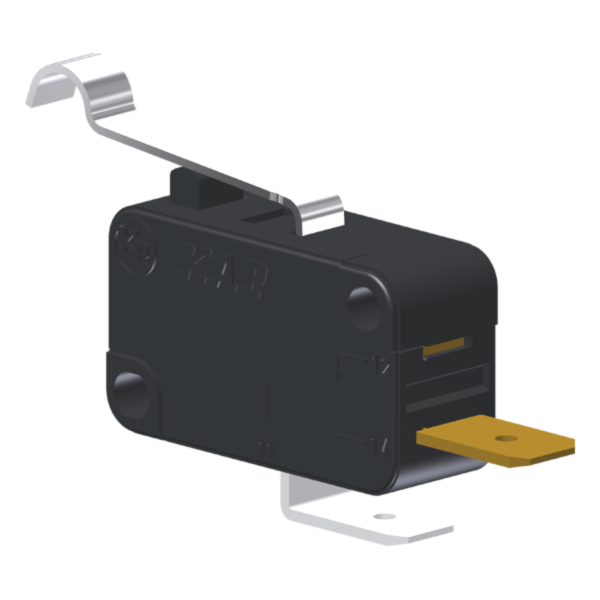 Microrutor Miniatura 5A, 1Na, Alavanca Curta Com Rolete Simulado, Terminal Faston 6,3X0,8Mm MV3D1DA1 Kap
