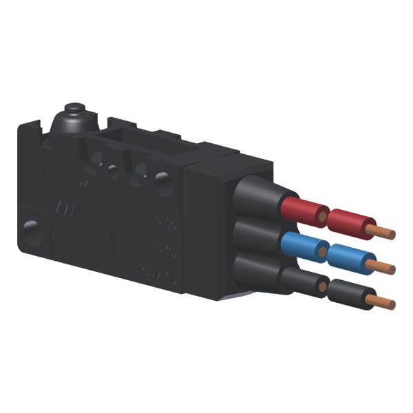 Microrutor Miniatura Protegido 6A Contato Na+Nf Atuador Pino, 3 Cabos De Ligação 18 Awg, Na Azul, Nf Vermelho, Pc Preto, MVP6AW Kap