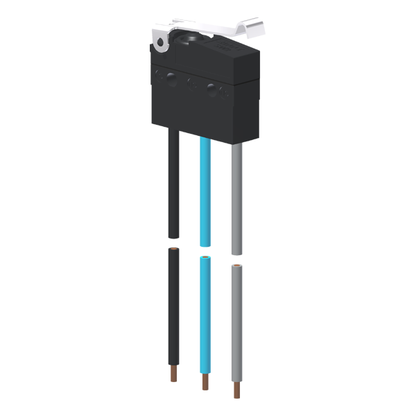 Microrutor Subminiat. Protegido 10A Contato Na+Nf Alav. Flexível Curta C/ Roldana Simulada, 3 Cabos De Ligação, 20 Awg, MMP1U1NW Kap