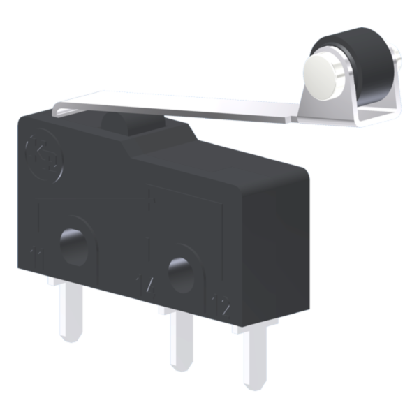 Microrutor Subminiatura 5A, 1Na+1Nf, Alavanca Flexível Com Rolete, Terminal Circuito Impresso MM1R3NI Kap