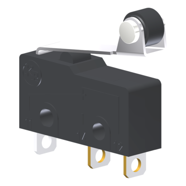 Microrutor Subminiatura 5A, 1Na+1Nf, Alavanca Flexível Curta Com Rolete, Terminal Solda MM2R1NS Kap
