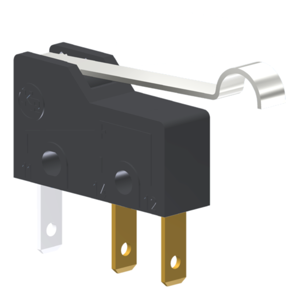 Microrutor Subminiatura 5A, 1Na+1Nf, Alavanca Rígida Com Rolete Simulado, Terminal Faston 2,8X0,5Mm MM1D3NF Kap