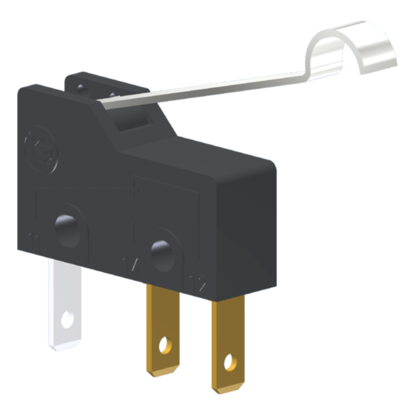 Microrutor Subminiatura 5A, 1Na+1Nf, Alavanca Rígida Com Rolete Simulado, Terminal Faston 2,8X0,5Mm MM1D4NF Kap