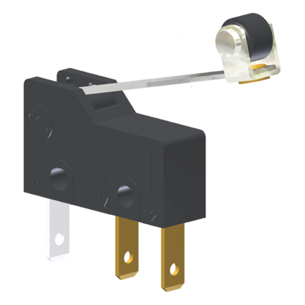 Microrutor Subminiatura 5A, 1Na+1Nf, Alavanca Rígida Com Rolete, Terminal Faston 2,8X0,5Mm MM2J4NF Kap