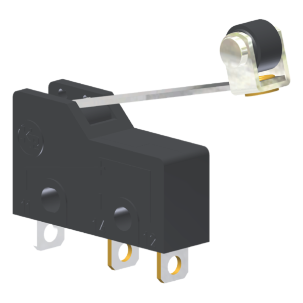Microrutor Subminiatura 5A, 1Na+1Nf, Alavanca Rígida Com Rolete, Terminal Solda MM1J4NS Kap