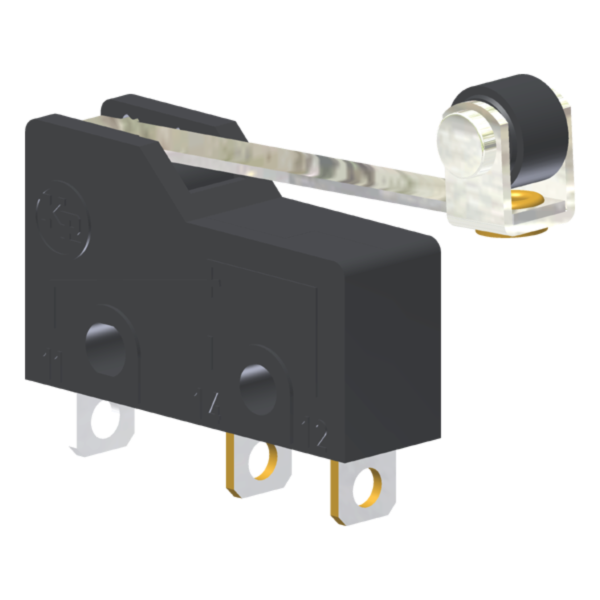 Microrutor Subminiatura 5A, 1Na+1Nf, Alavanca Rígida Com Rolete, Terminal Solda MM2J3NS Kap