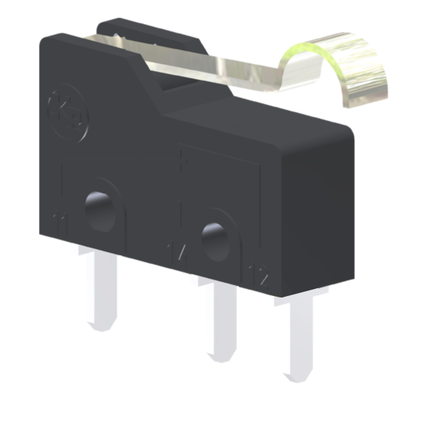 Microrutor Subminiatura 5A, 1Na+1Nf, Alavanca Rígida Curta Com Rolete Simulado, Terminal Circuito Impresso MM1D1NI Kap