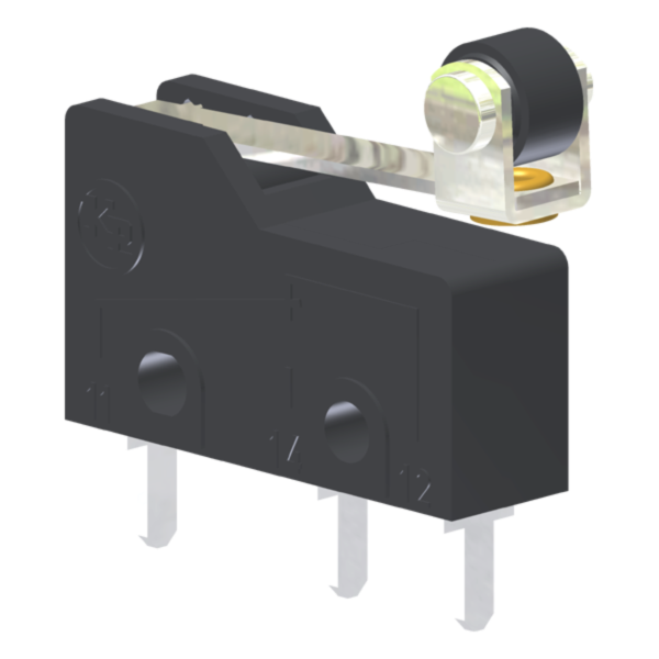 Microrutor Subminiatura 5A, 1Na+1Nf, Alavanca Rígida Curta Com Rolete, Terminal Circuito Impresso MM1J1EI Kap