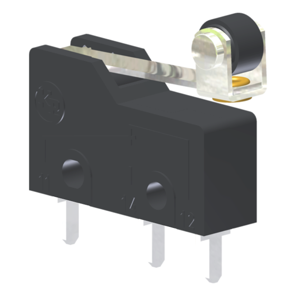 Microrutor Subminiatura 5A, 1Na+1Nf, Alavanca Rígida Curta Com Rolete, Terminal Circuito Impresso MM2J1NI Kap