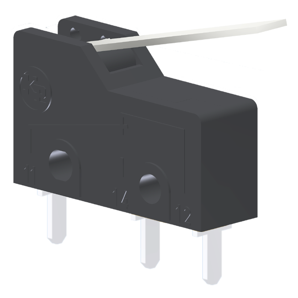 Microrutor Subminiatura 5A, 1Na+1Nf, Alavanca Rígida Curta, Terminal Circuito Impresso MM1G2NI Kap
