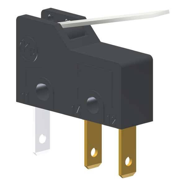 Microrutor Subminiatura 5A, 1Na+1Nf, Alavanca Rígida Curta, Terminal Faston 2,8X0,5Mm MM1G2NF Kap