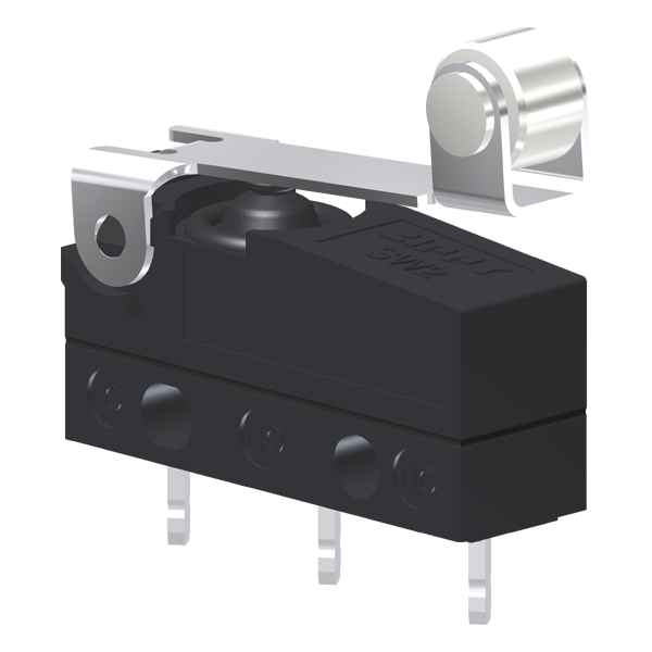 Microrutor Subminiatura Protegido 10A Contato Na+Nf Alavanca Flexível Curta C/ Roldana Terminal Circuito Impresso MMP1R1NI Kap