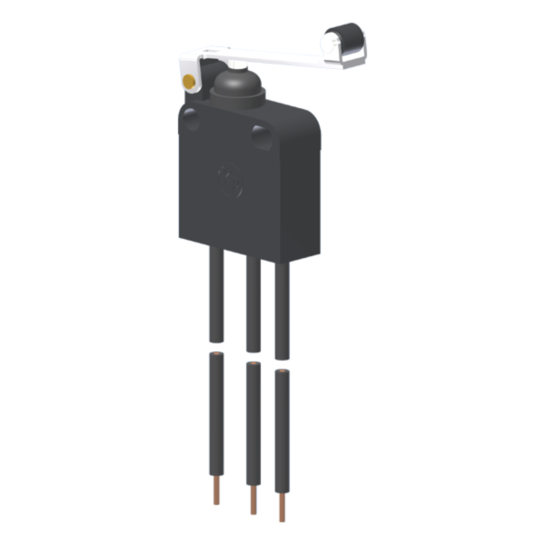 Microrutor Subminiatura Protegido, 1Na+1Nf, Alavanca Com Rolete, Terminal Cabo 0,75Mm2 X 1M MPJN Kap