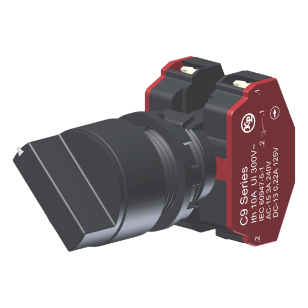 Seletor Compacto C/ Manopla Preta 2 Posições S/ Retorno Moldura Redonda 2Nf P/ Furo 22Mm C9SN2PA02 Kap
