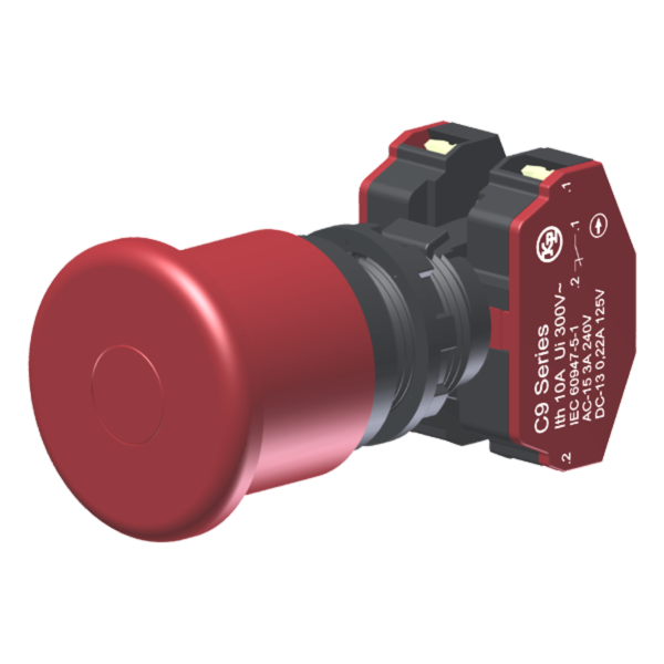 Botão Cogumelo Compacto Diâmetro 40Mm Vermelho Moldura Redonda 2Nf P/ Furo 22Mm C9E4R02 Kap