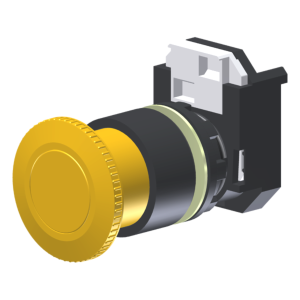 Botão Cogumelo Diâmetro 35Mm Amarelo Moldura Redonda P/ Furo 22Mm C2XE4A Kap