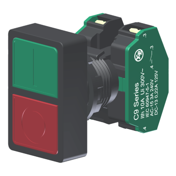 Botão Compacto Duplo Gravação Iso Moldura Quadrada 2Na P/ Furo 22Mm C9DG20 Kap