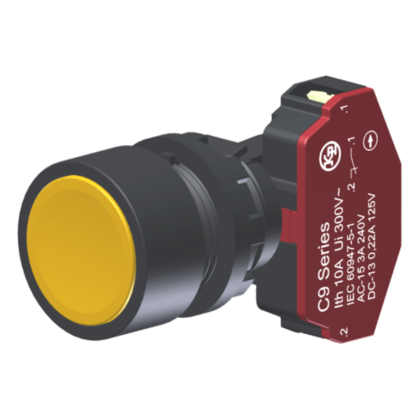 Botão Compacto Raso Amarelo Moldura Redonda 1Nf P/ Furo 22Mm C9BNA01 Kap