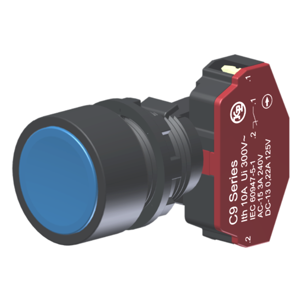 Botão Compacto Raso Azul Moldura Redonda 1Nf P/ Furo 22Mm C9BNZ01 Kap
