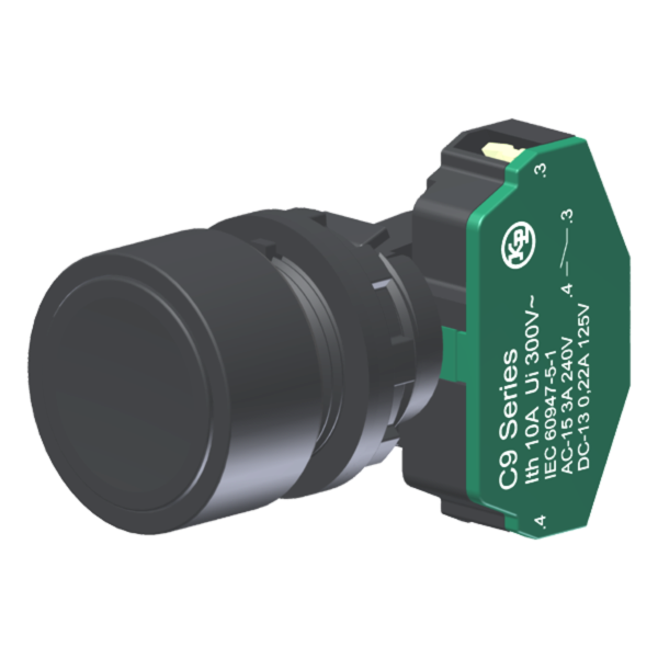Botão Compacto Raso Preto Moldura Redonda 1Na P/ Furo 22Mm C9BNP10 Kap