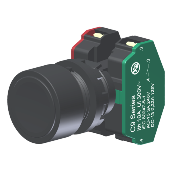 Botão Compacto Raso Preto Moldura Redonda 1Na+1Nf P/ Furo 22Mm C9BNP11 Kap