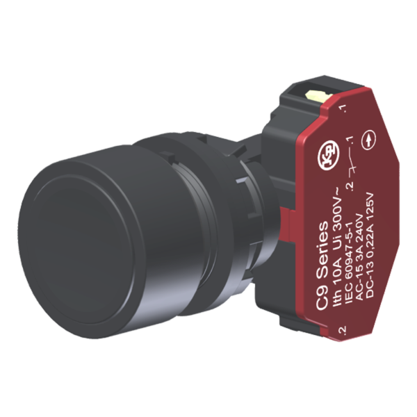 Botão Compacto Raso Preto Moldura Redonda 1Nf P/ Furo 22Mm C9BNP01 Kap