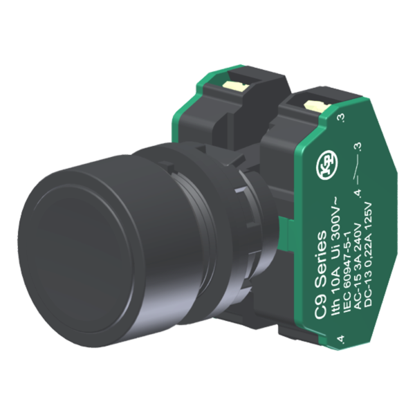 Botão Compacto Raso Preto Moldura Redonda 2Na P/ Furo 22Mm C9BNP20 Kap