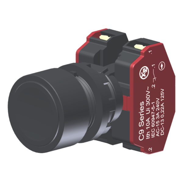 Botão Compacto Raso Preto Moldura Redonda 2Nf P/ Furo 22Mm C9BNP02 Kap