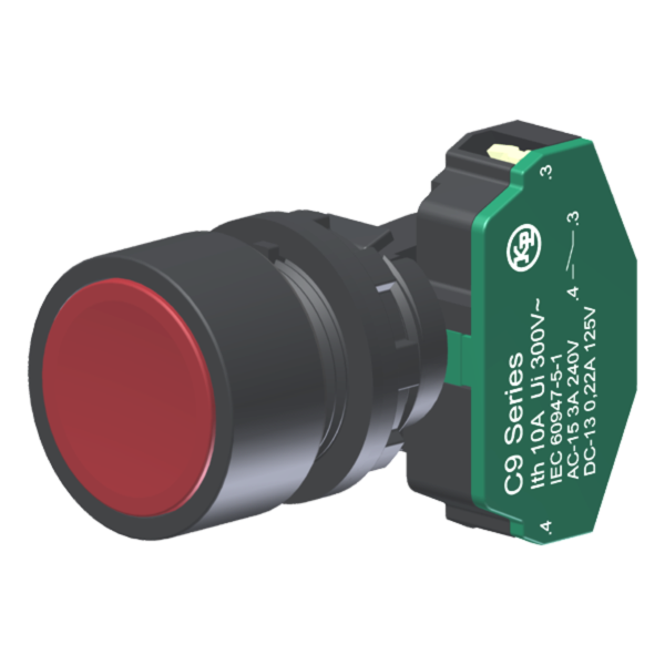 Botão Compacto Raso Vermelho Moldura Redonda 1Na P/ Furo 22Mm C9BNR10 Kap