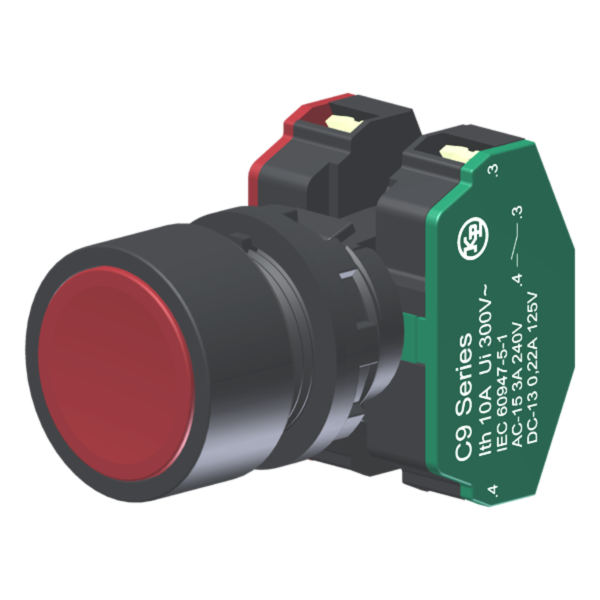 Botão Compacto Raso Vermelho Moldura Redonda 1Na+1Nf P/ Furo 22Mm C9BNR11 Kap